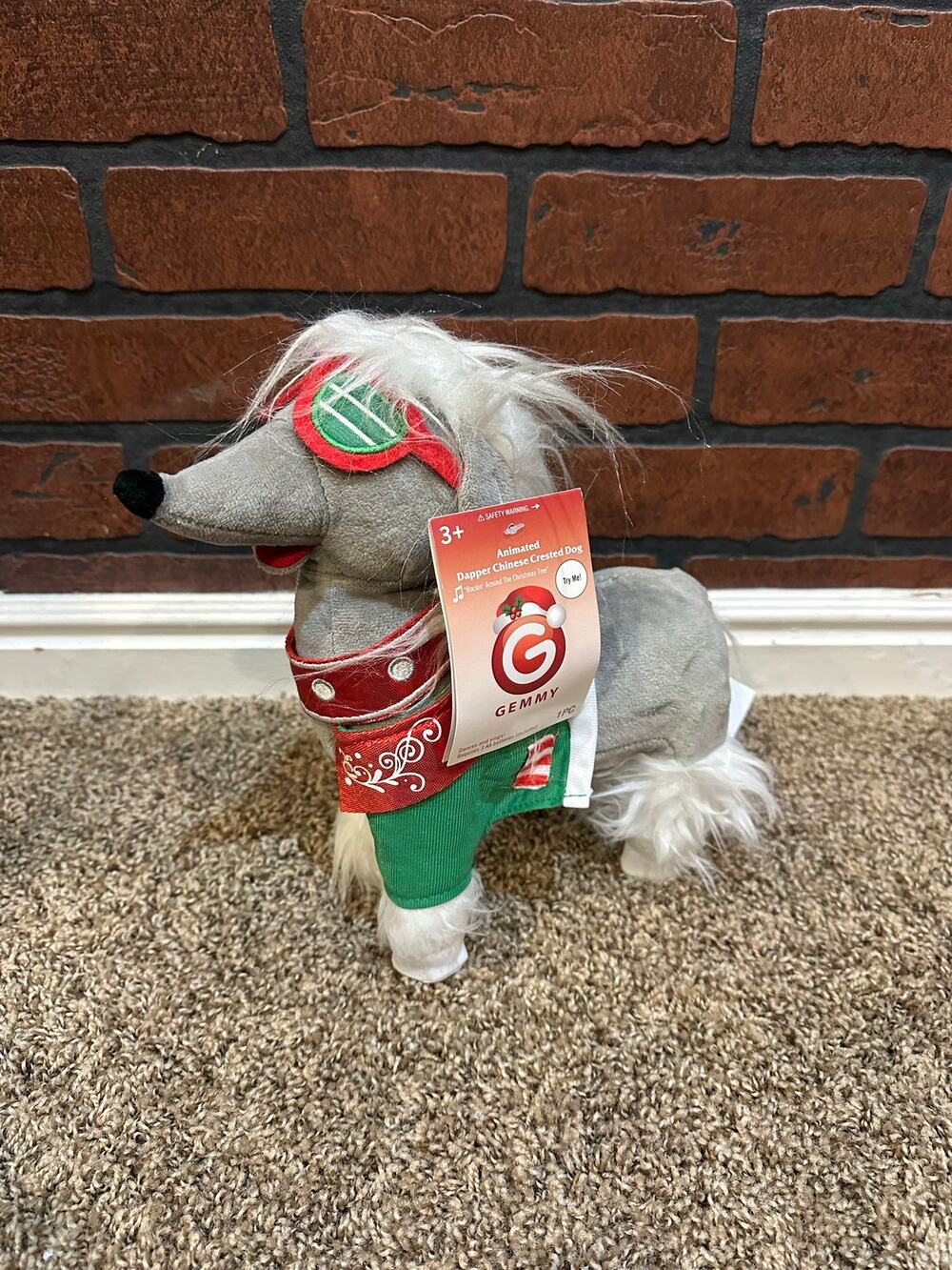 Gemmy Rockin Around the Christmas Tree Animated Dapper Chinese Crested Dog